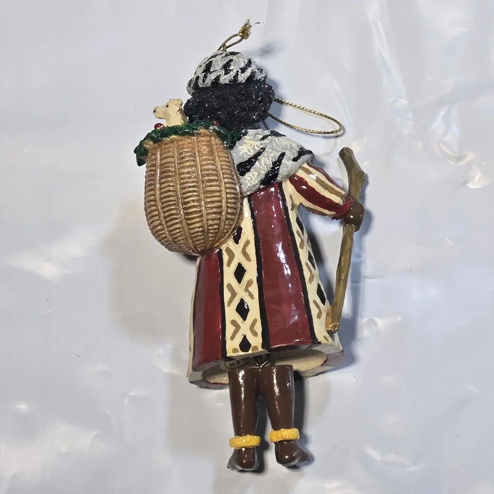 African Heritage Christmas Ornaments Set of 2 Boy with Elephant Girl with Basket - Picture 10 of 16